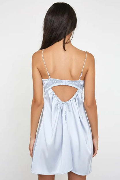 Light Blue Floral Embroidery Mini Dress