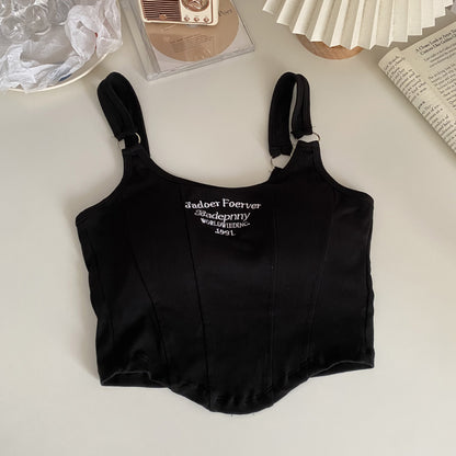 Y2K Letter Embroidery Sleeveless Crop Top