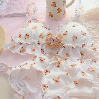 Teddy Bear Push Up Bra + Panty Set Underwear Lingerie Bralette Summer Aesthetic Casual E-Girl Kawaii Korean Japanese Harajuku