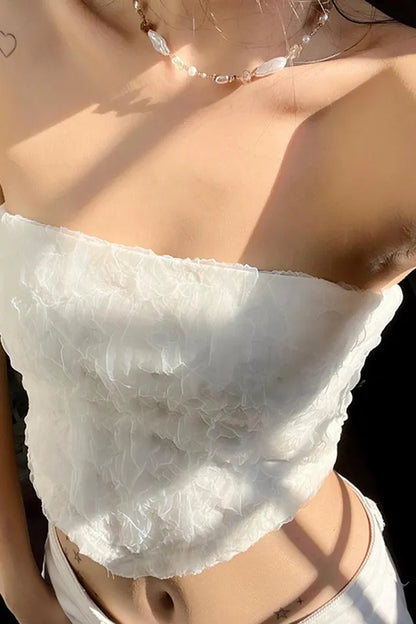 White Frill Strapless Top