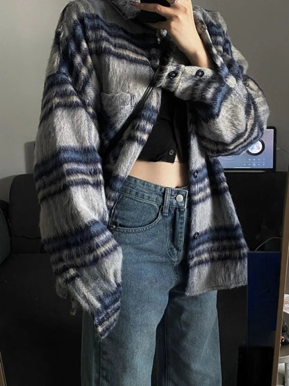 Plaid Pocket Loose Sweater