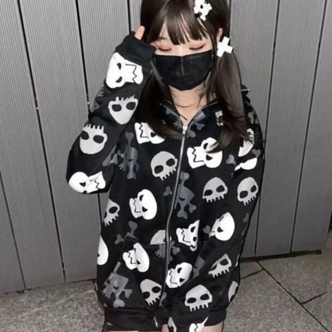 Black Skull Punk Zipper Hoodie