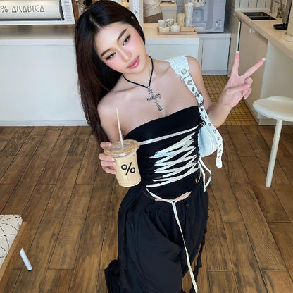 Bandage Ribbon Lace Up Tube Top