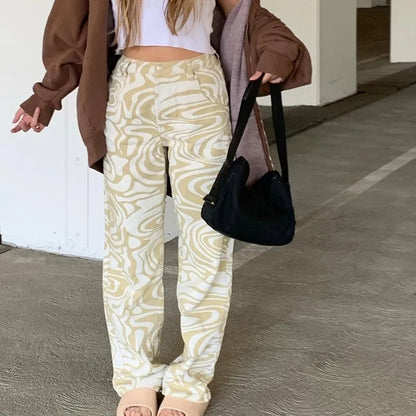 Blue & White Zebra Print High Waist Pants
