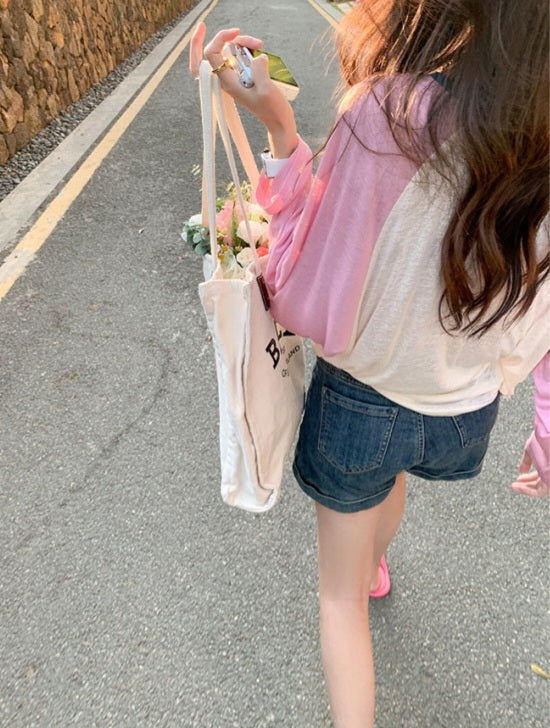 Pink Teddy Bear Patchwork Long Sleeve Shirt