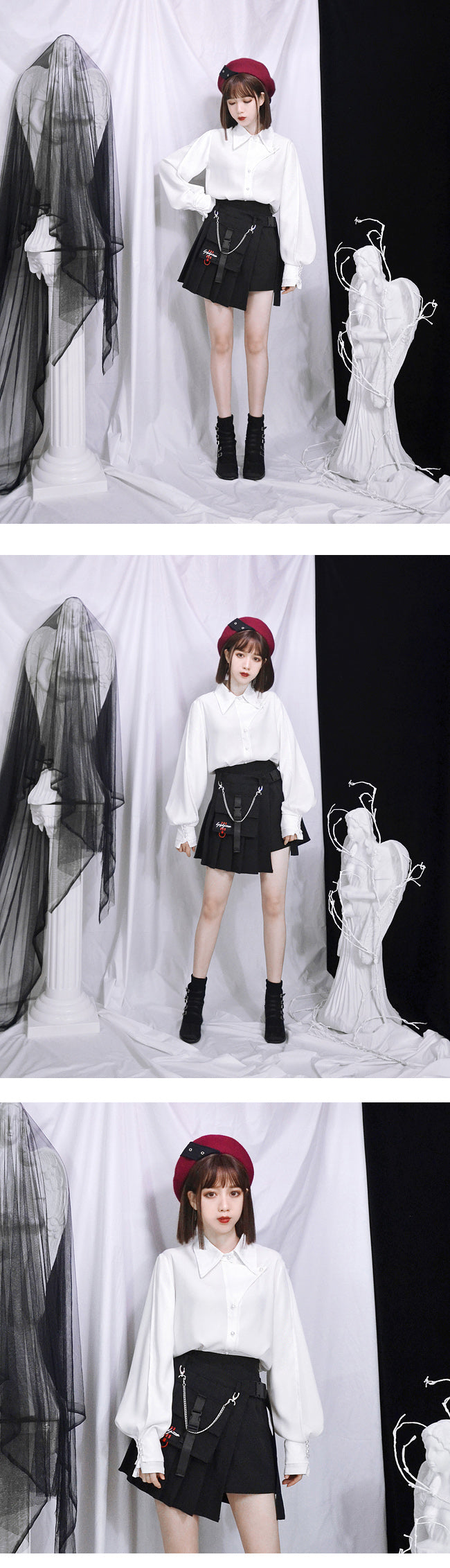 Cute Sexy Goth Punk Red Plaid Checkered Pleated High Waist Mini Skirt Bottom E-Girl Kawaii Korean Japanese Harajuku Chinese Retro Streetwear Aesthetic