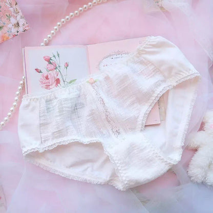 Sweet White French Bra + Panty Set Lace Underwear Lingerie Summer Aesthetic Casual E-Girl Kawaii Korean Japanese Harajuku