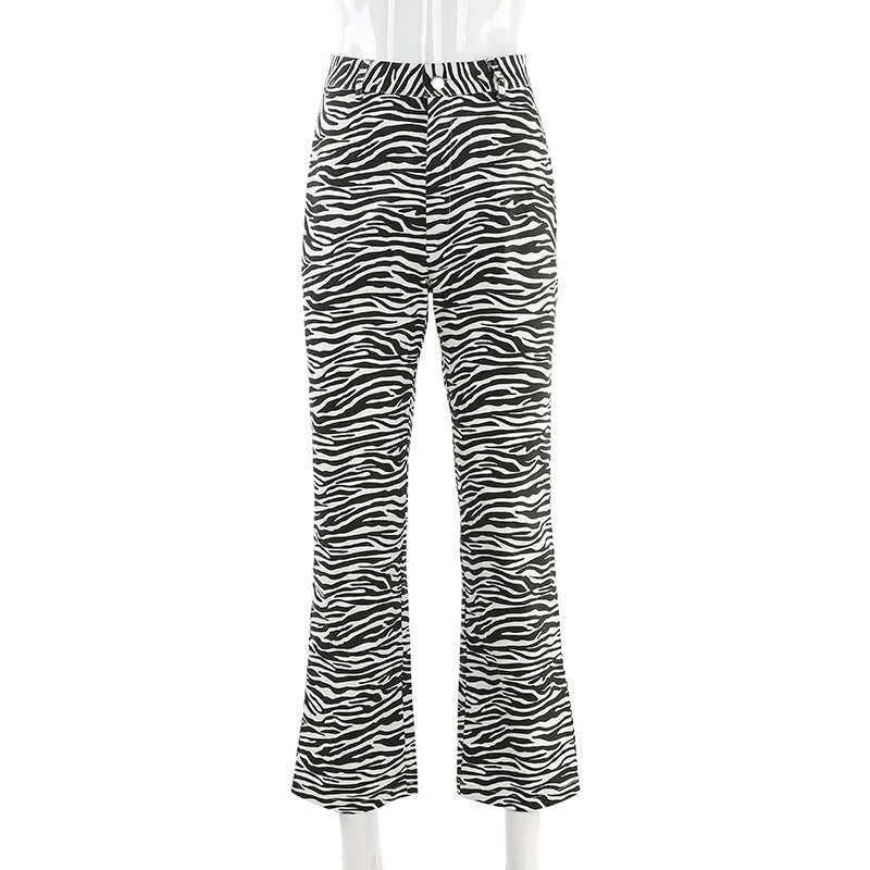 Cute Zebra Animal Print Elegant Pant High Waisted Trouser Bottoms T E-Girl Kawaii Korean Japanese Harajuku Chinese Retro Streetwear Aesthetic