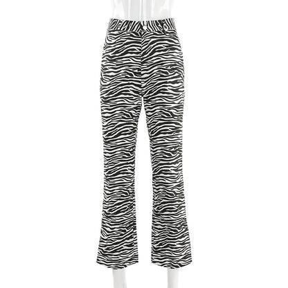 Cute Zebra Animal Print Elegant Pant High Waisted Trouser Bottoms T E-Girl Kawaii Korean Japanese Harajuku Chinese Retro Streetwear Aesthetic