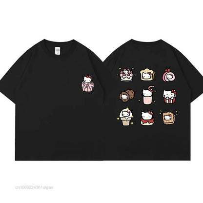 Cat Anime Dessert Print Short Sleeve T-shirt