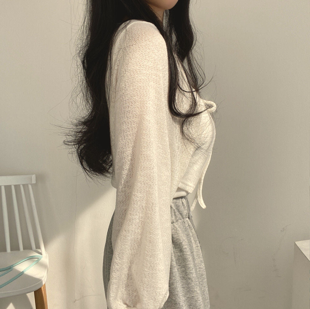 White Thin Lantern Long Sleeve Cardigan