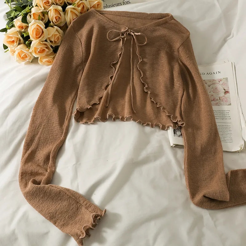 Thin Cardigan Bow Lace Up Long Sleeve Cardigan