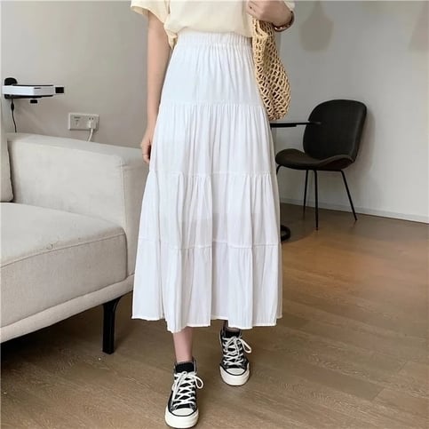 White Ruffle High Waist Maxi Skirt
