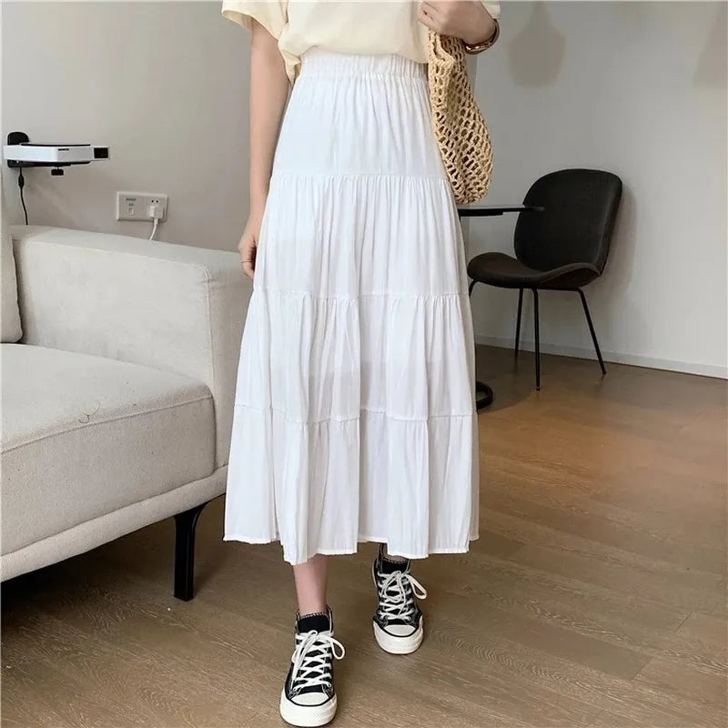 White Ruffle High Waist Maxi Skirt