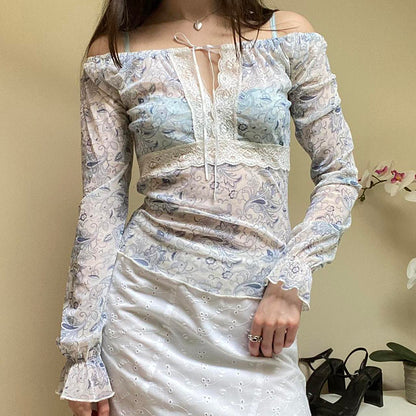Fairy Floral Lace Patchwork Long Sleeve T-shirt