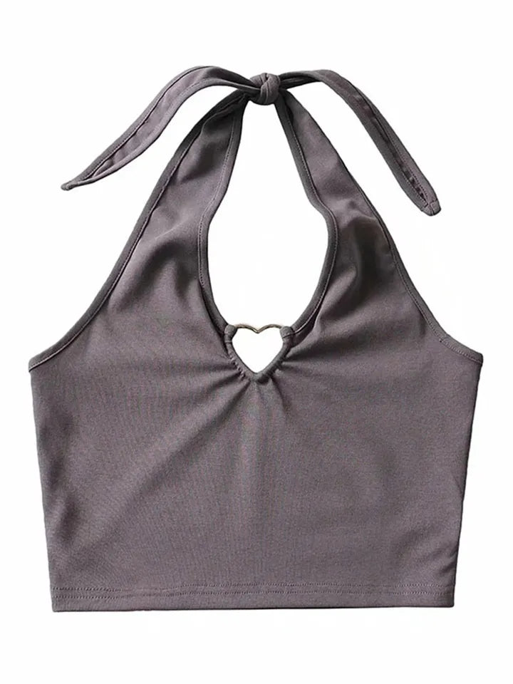 Heart Hollow Out V Neck Halter Top