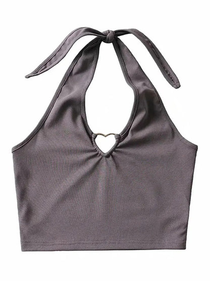 Heart Hollow Out V Neck Halter Top