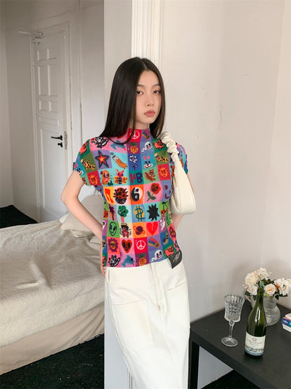 Rainbow Y2K Graphic Print Short Sleeve T-shirt