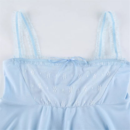 Blue Square Neck Elegant Ruffle Hem Camisole