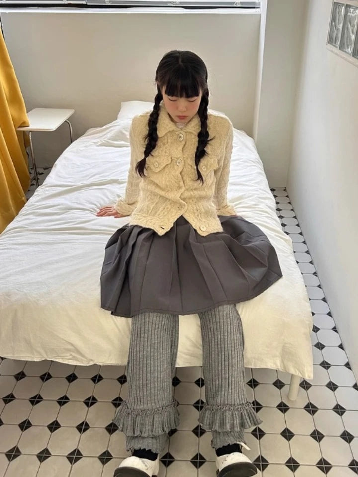 Grey Pleated Layer Knit Pants