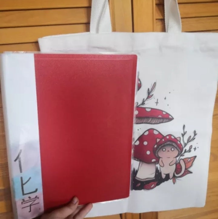 Cute Cat Ghost Mushroom Print Reusable Shopping Bag Canvas Tote Bag Shoulder Bag Aesthetic Casual E-Girl Kawaii Korean Japanese Harajuku