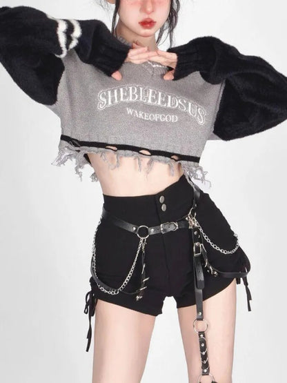 Grey Hollow Out Off Shoulder Cropped Sweater