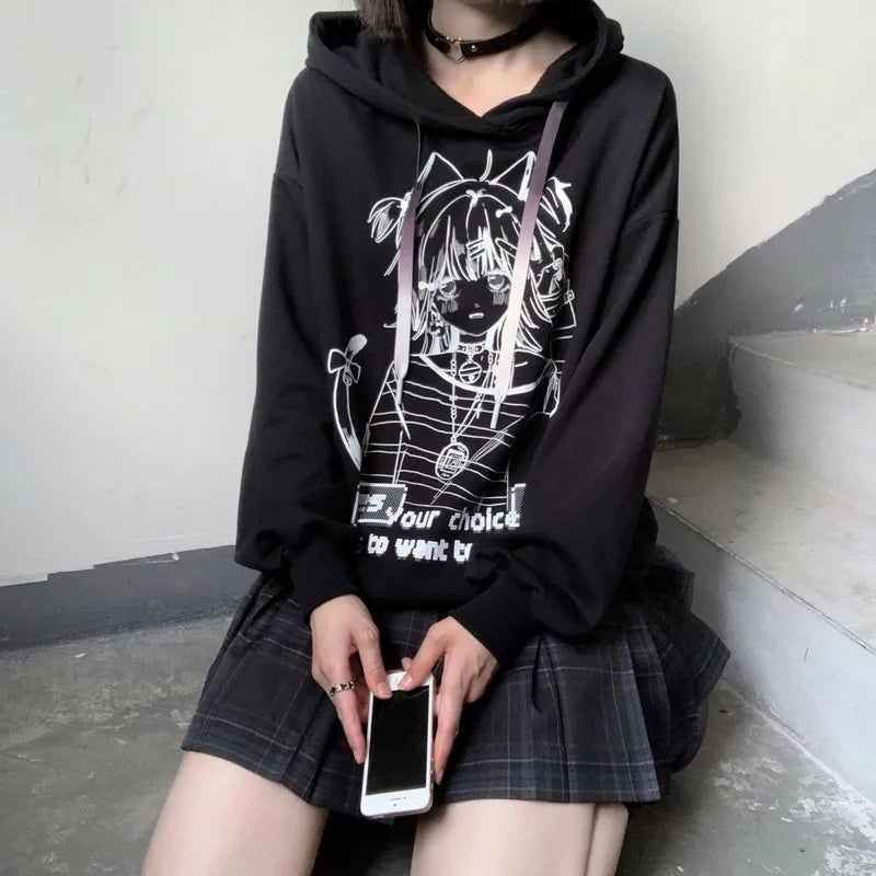 Anime Graphic Print Hoodie