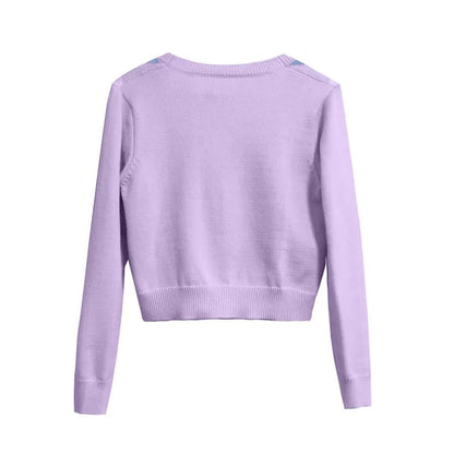 Cute Pink Geometrical Chic Vintage Knit Cardigan Sweater Top Shirt Winter Autumn E-Girl Kawaii Korean Japanese Harajuku Chinese Retro Streetwear