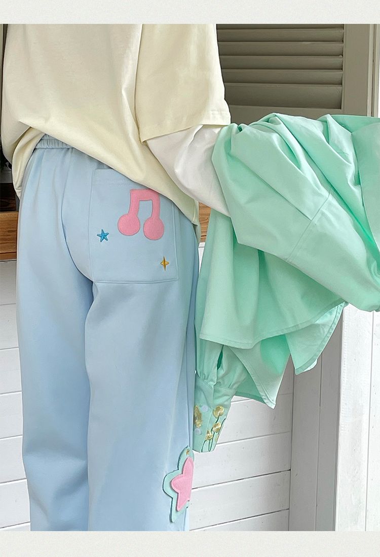 Beige Star Wide Leg Trousers