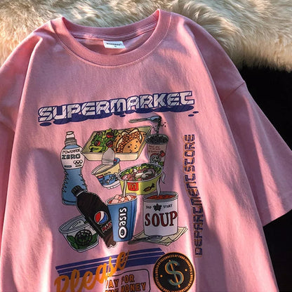 Retro Gas Station Food Print Short Sleeve T-shirt