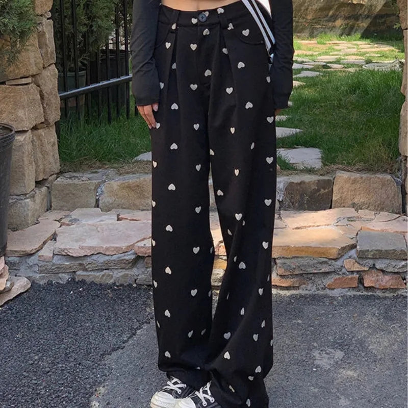 Black Heart Loose High Waist Pants