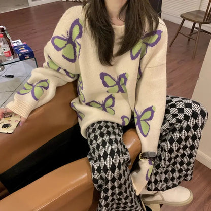 Butterfly Print Loose Sweater