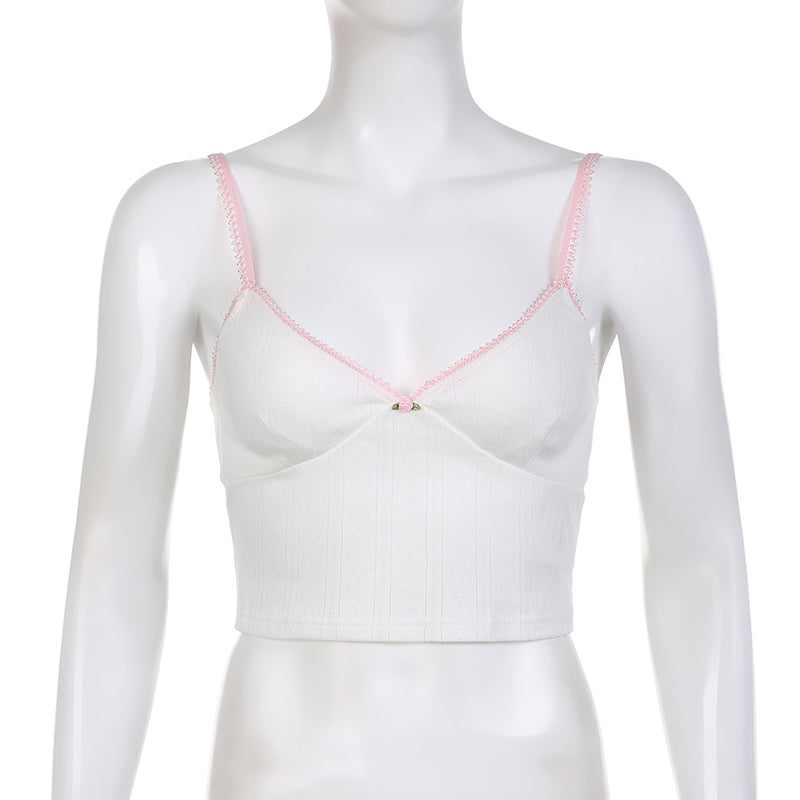 White Lace Pink Trim Flower Corset