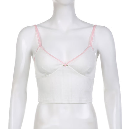 White Lace Pink Trim Flower Corset