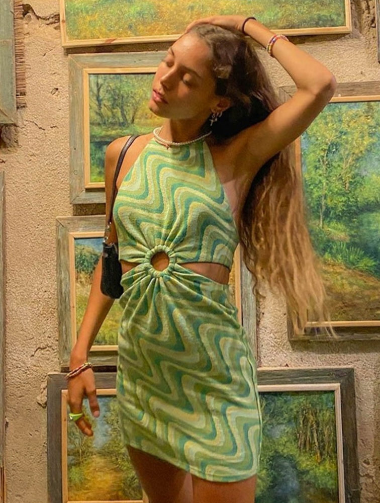 Green Swirl Pattern Mini Dress