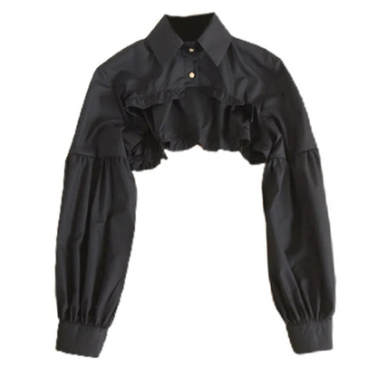 Puff Ruffle Collar Long Sleeve Blouse