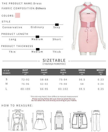 Pink Tie Up Corset Waist Bodycon Mini Dress