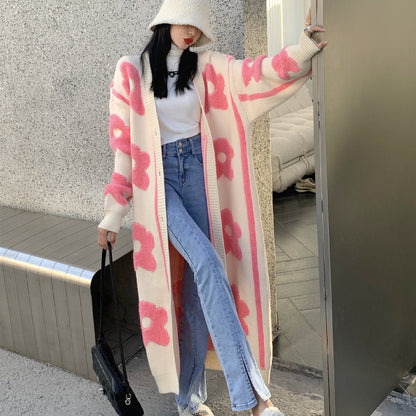 Pink Flower Oversized Knit Cardigan