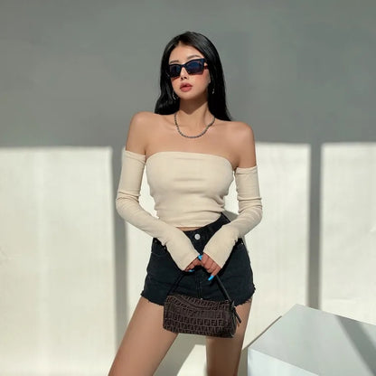 Solid Tube Top With Long Sleeves