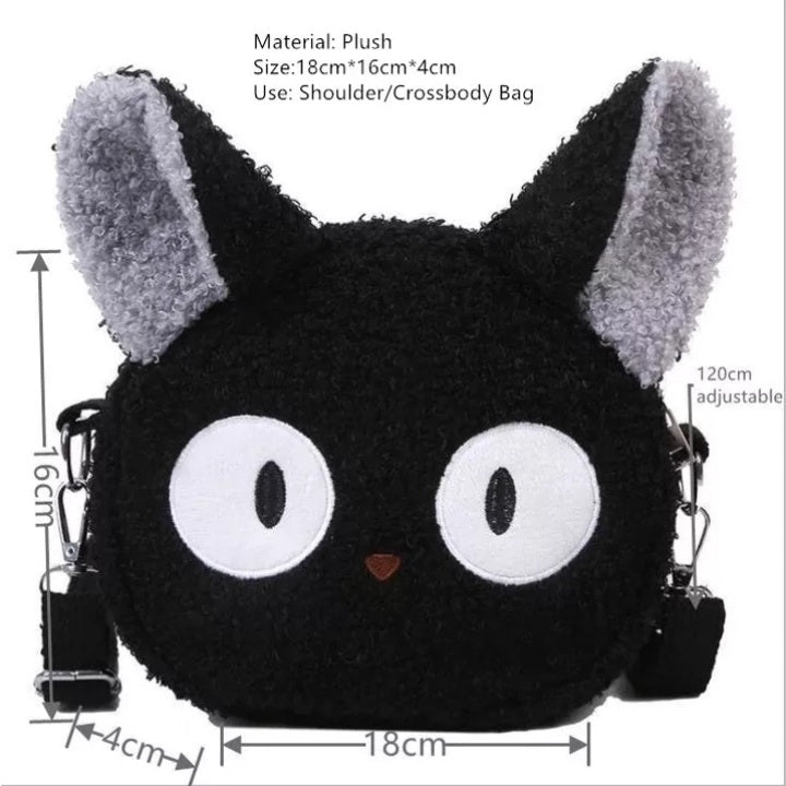Cute 3D Black Cat Japanese Anime Cartoon Plush Shoulder Bag