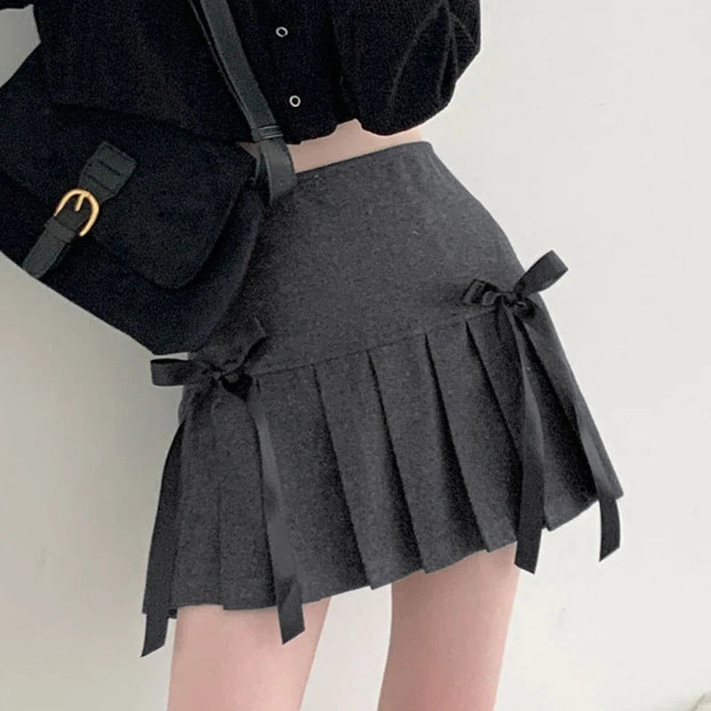 Grey Bow Double Layer Mini Skirt