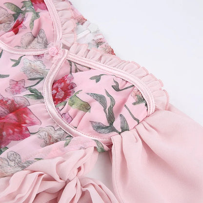 Pink Rose Lace Up Mini Dress