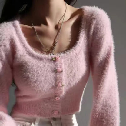 Fluffy Pink Rose Cardigan