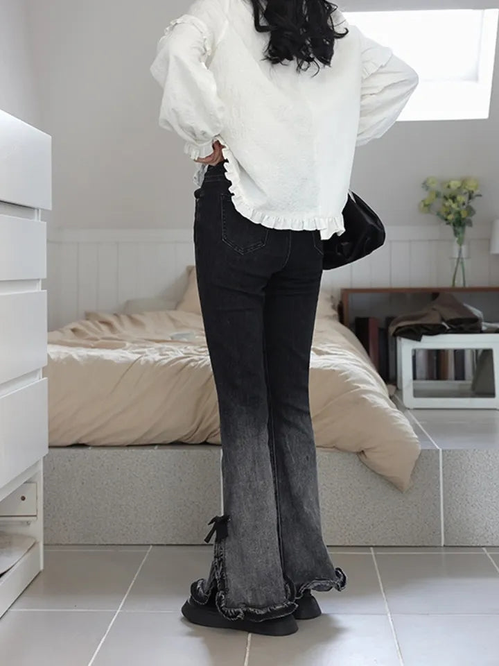 Sweet Bow High Waist Flare Denim Jeans