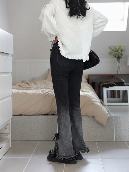 Sweet Bow High Waist Flare Denim Jeans
