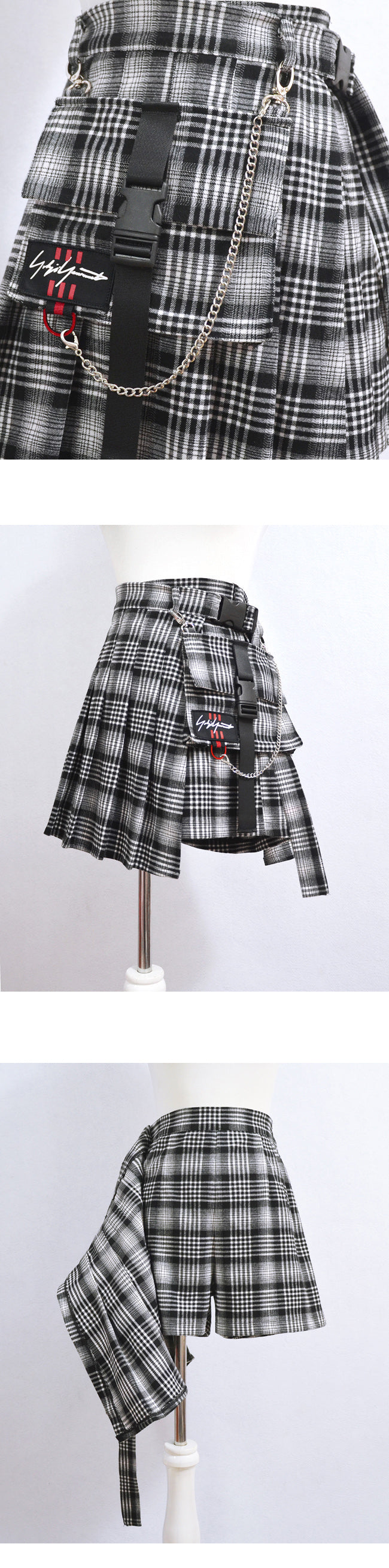 Cute Sexy Goth Punk Red Plaid Checkered Pleated High Waist Mini Skirt Bottom E-Girl Kawaii Korean Japanese Harajuku Chinese Retro Streetwear Aesthetic