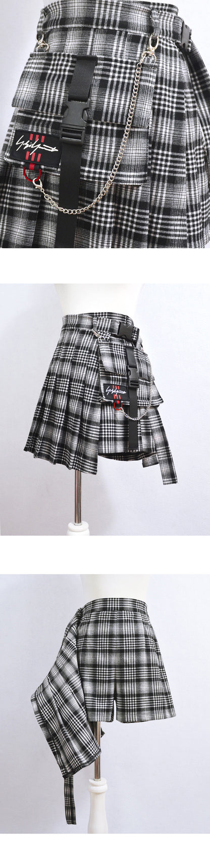 Cute Sexy Goth Punk Red Plaid Checkered Pleated High Waist Mini Skirt Bottom E-Girl Kawaii Korean Japanese Harajuku Chinese Retro Streetwear Aesthetic