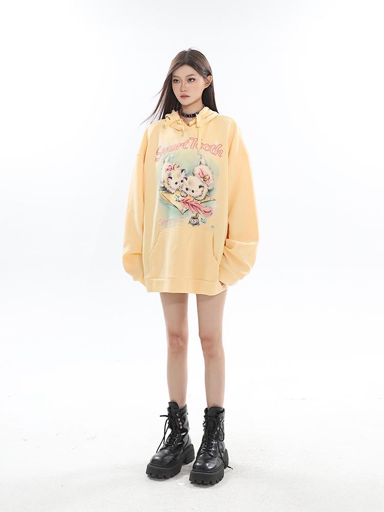 Yellow Kitten Print Sweater