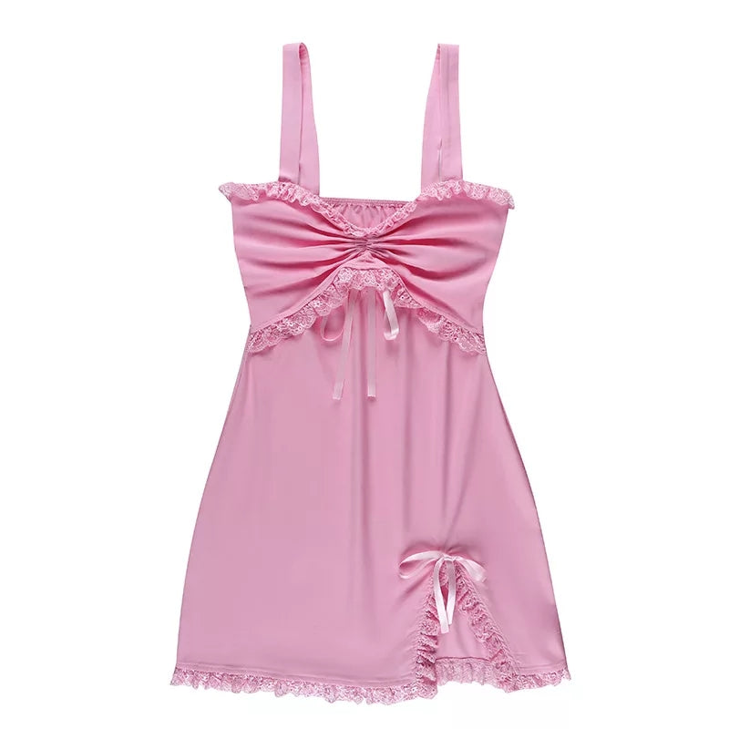 Cute Sweet Sexy Pink Slash Sleeveless Ruffles Sheath Tank Mini Bodycon Dress Aesthetic Casual E-Girl Kawaii Korean Japanese Harajuku