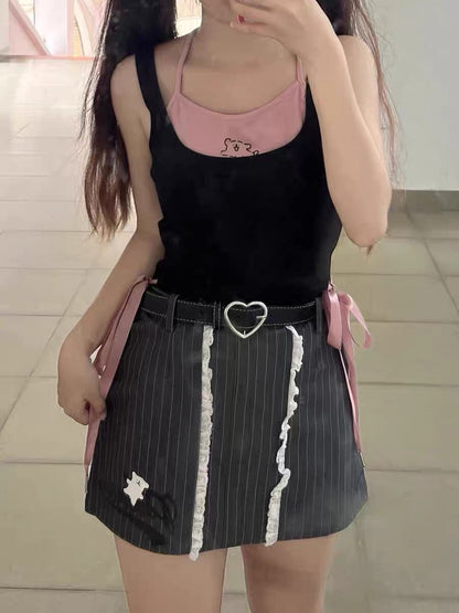 2PCS Dog Print Bow Tie Halter Top